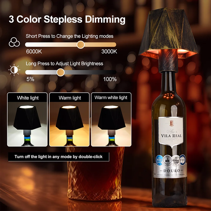 Enchanting Wine Bottle Lamp: Rechargeable LED Table Lamp for Bar, Cafe, and Home Ambiance